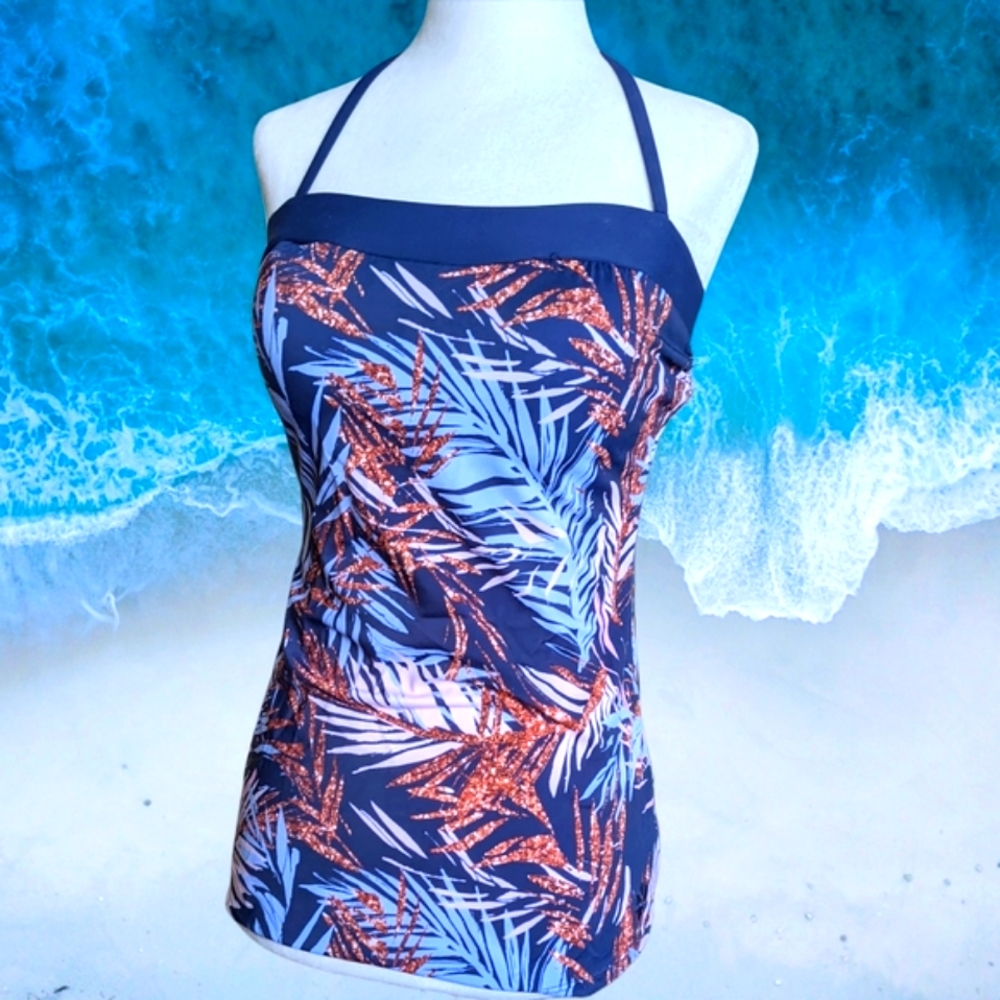 NWOT Hapari Classic Blue Bandeau Tankini Top Size M